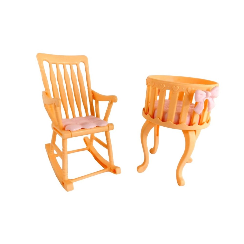 Vintage 1997 Barbie Rocking Chair Round Crib Nursery Set Fashion Doll Accessory